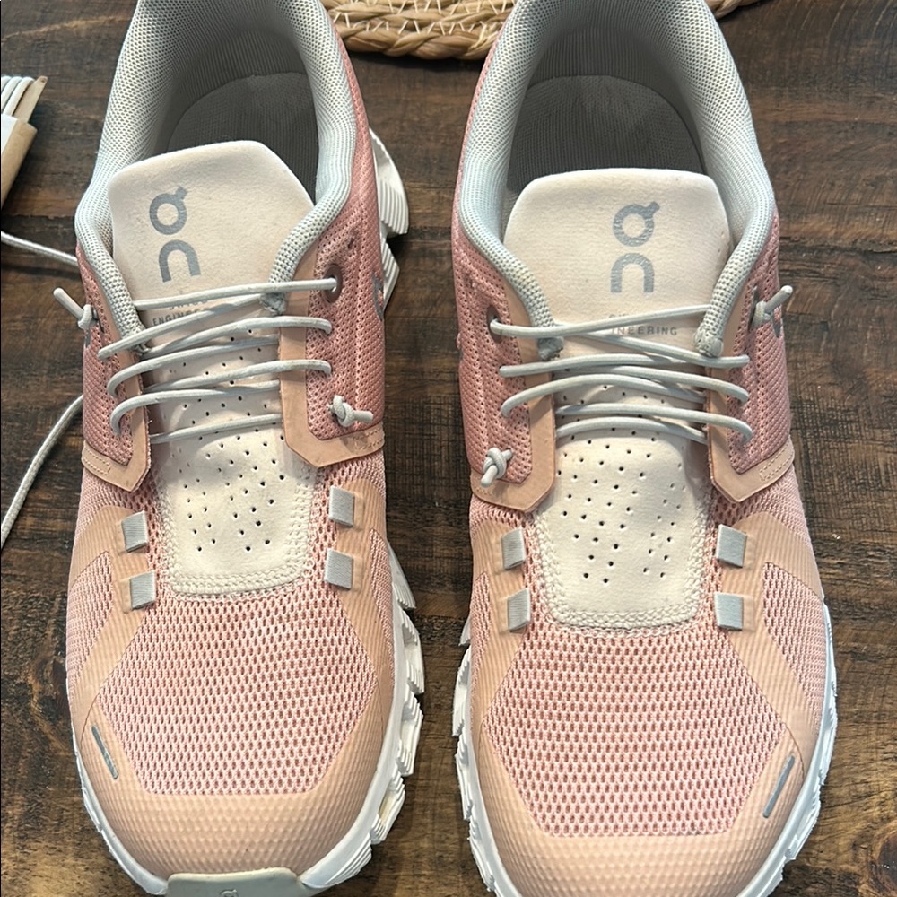 On Running Pink and White Sneakers
